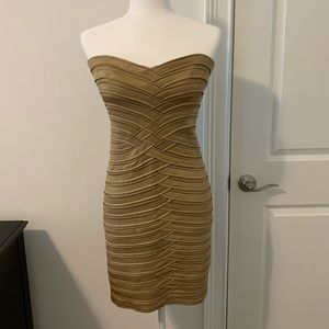 BCBG Gold Bodycon Bandage Dress